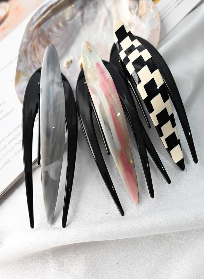 Prettyou Handmade Celluloid French Design Tortoise Shell Barrettes Side-slide Opening Duck Luxury Fashion Accessories Hair Clip Claw for Women (check) - Image 2